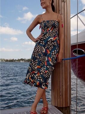 FARM Rio | Dresses | Farm Rio Red Floral Palermo Drop Waist 0 Linen Midi  Dress Size M Vacation | Poshmark